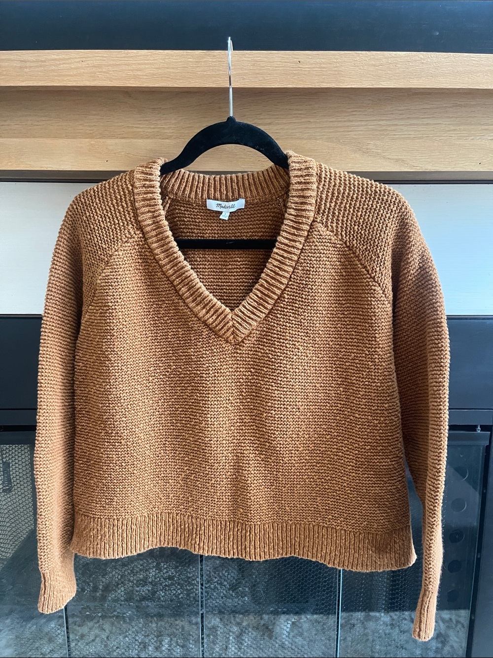 Madewell V-Neck Knit Sweater in Warm Rust Brown